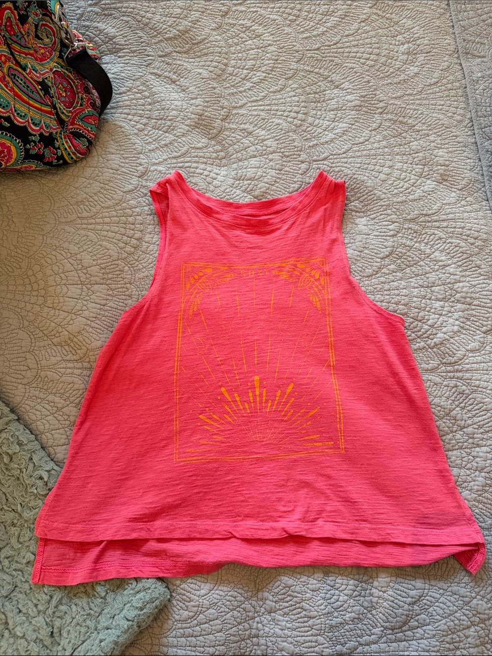 Women's Roxy Pink Graphic Tank Top with Sunburst Design